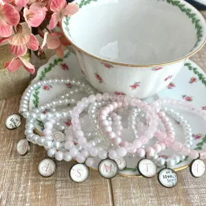 Garden Party Coquette Style Beaded Charm Bracelet with Initial Charm