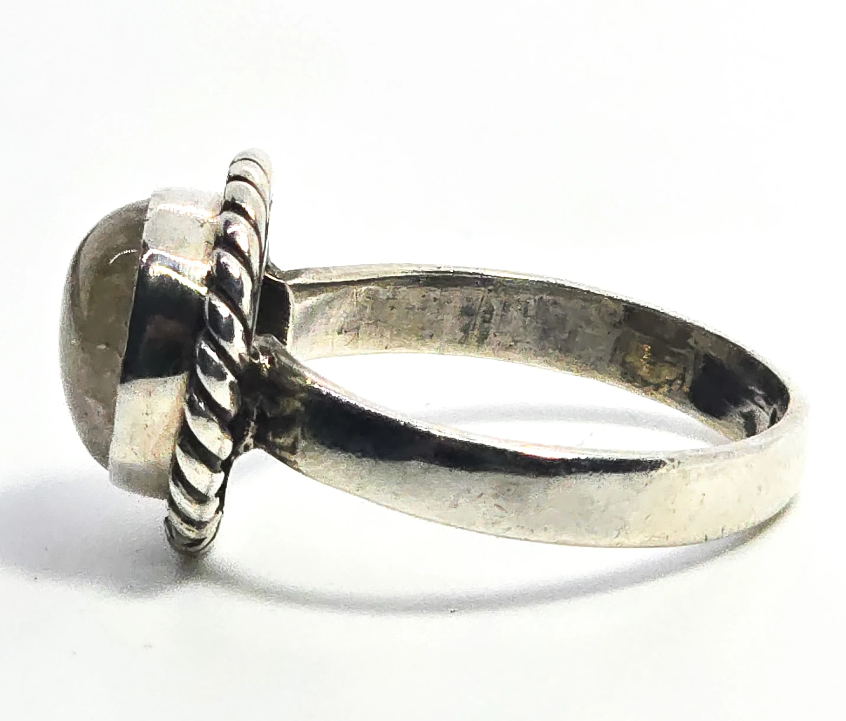 Garden quartz lodalite with red rutile sterling silver twisted rope ring size 8.5