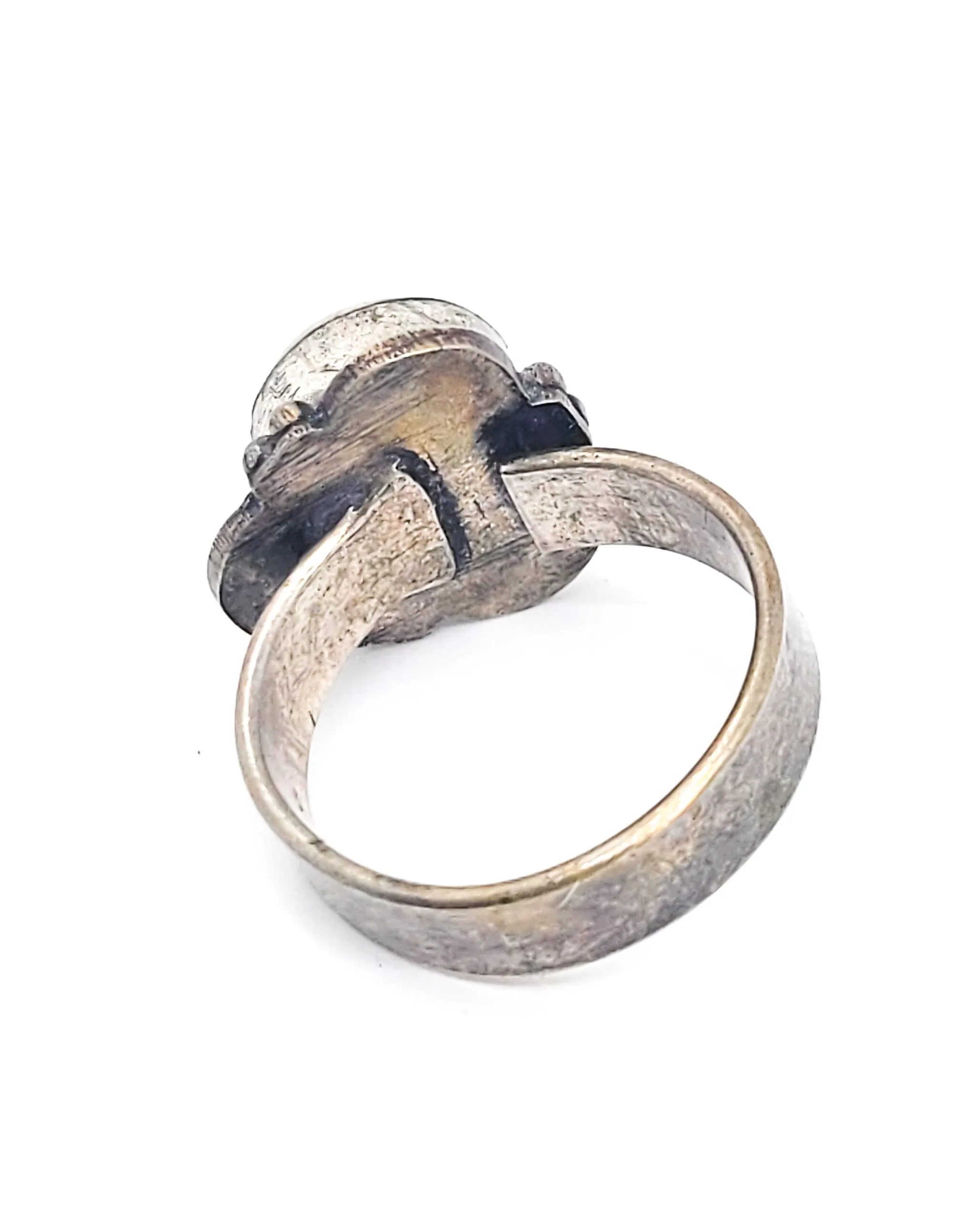 Garden Quartz Lodolite silver plated adjustable Balinese tribal style gemstone ring