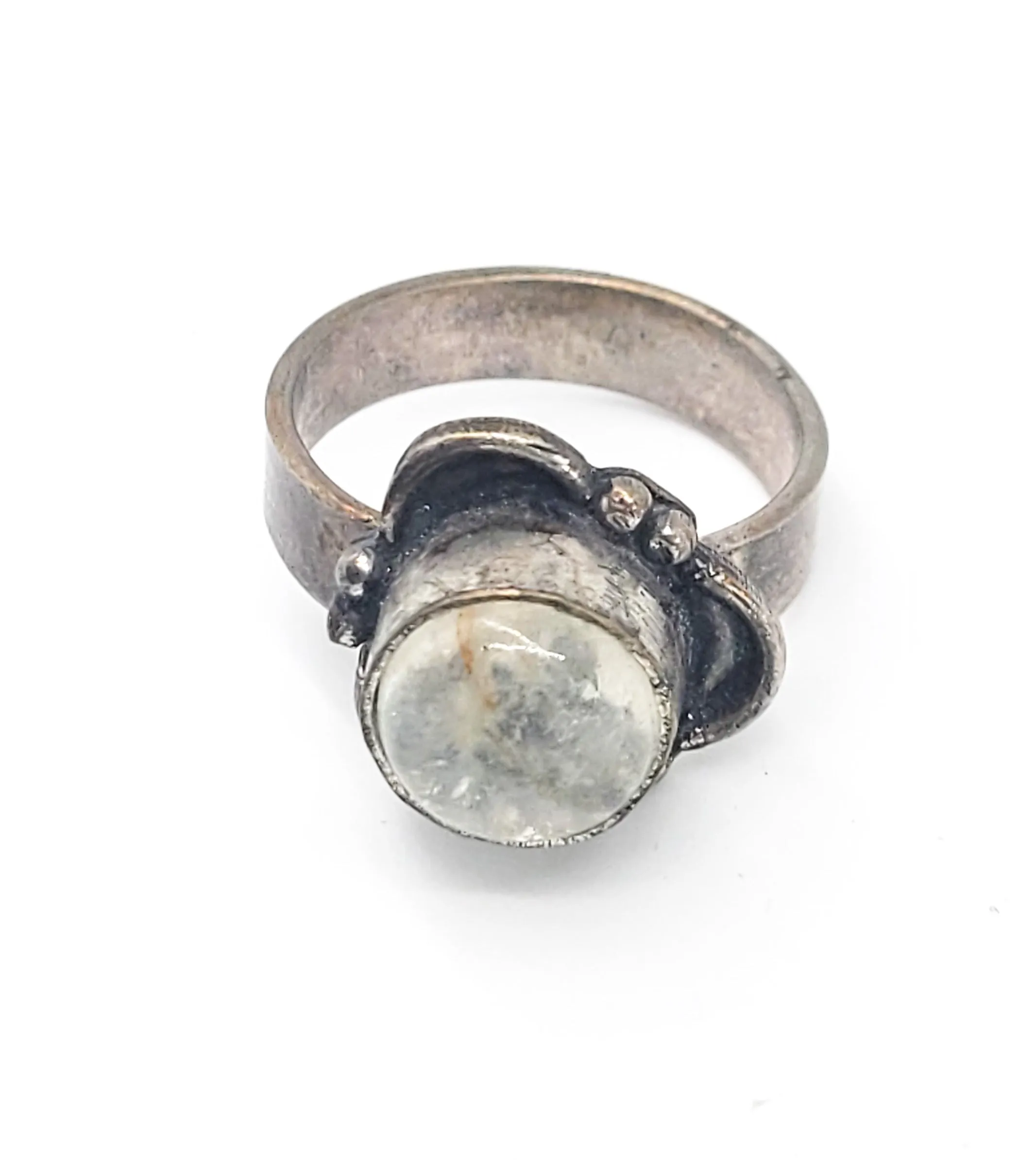 Garden Quartz Lodolite silver plated adjustable Balinese tribal style gemstone ring