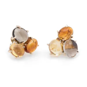 Gemstone Cluster Earrings Vintage 14k Yellow Gold Citrine Quartz Estate Jewelry