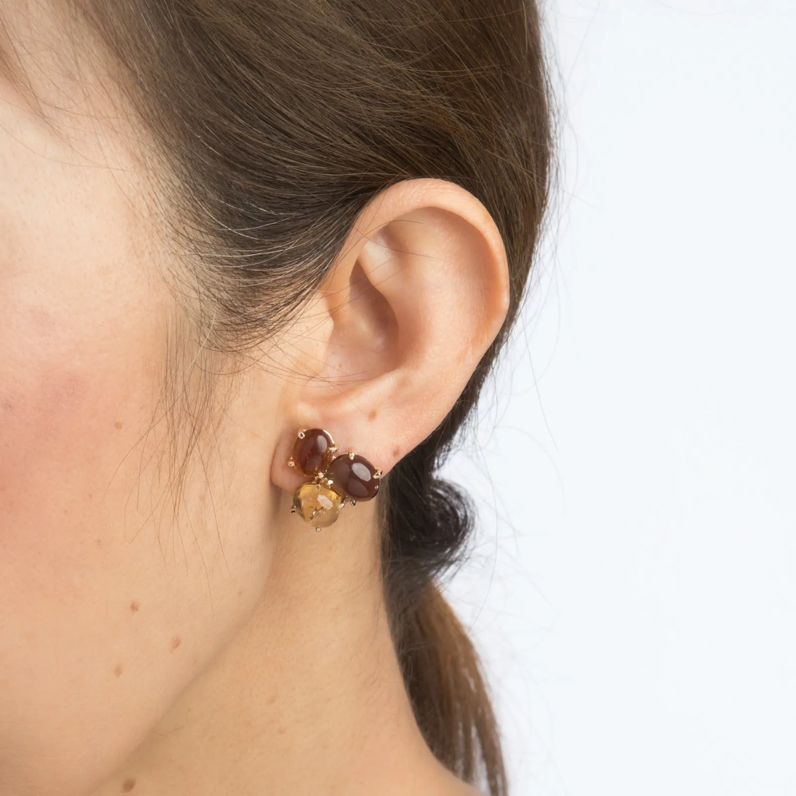 Gemstone Cluster Earrings Vintage 14k Yellow Gold Citrine Quartz Estate Jewelry