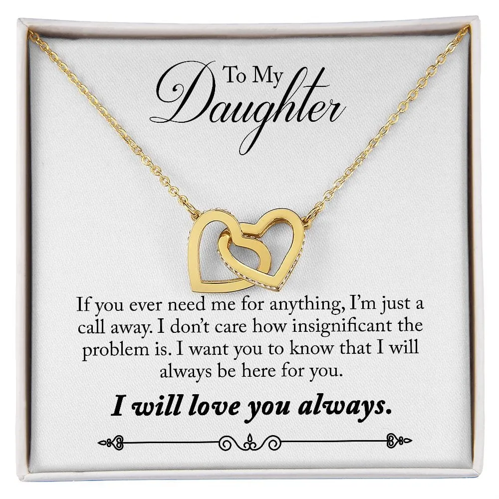Gift For Daughter - A Call Away - Interlocking Hearts Necklace Message Card - Gift For Birthday, Christmas From Dad,Mom