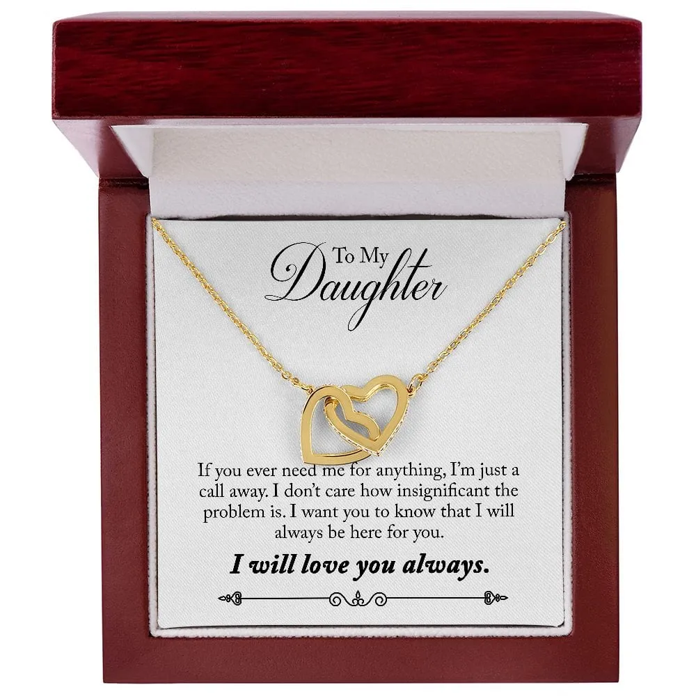 Gift For Daughter - A Call Away - Interlocking Hearts Necklace Message Card - Gift For Birthday, Christmas From Dad,Mom