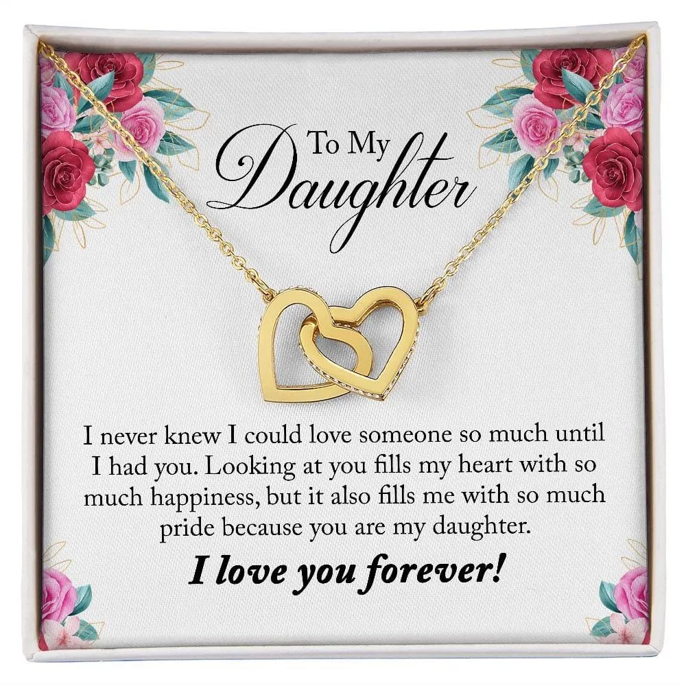 Gift For Daughter - Looking At You -  Interlocking Hearts Necklace Message Card - Gift For Birthday, Christmas From Dad, Mom