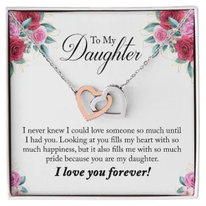 Gift For Daughter - Looking At You -  Interlocking Hearts Necklace Message Card - Gift For Birthday, Christmas From Dad, Mom
