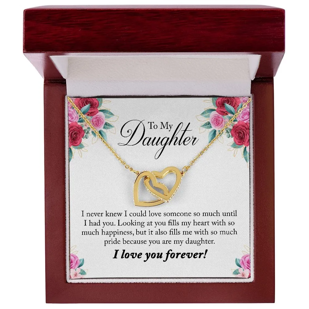 Gift For Daughter - Looking At You -  Interlocking Hearts Necklace Message Card - Gift For Birthday, Christmas From Dad, Mom