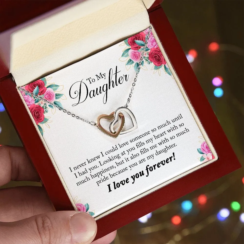 Gift For Daughter - Looking At You -  Interlocking Hearts Necklace Message Card - Gift For Birthday, Christmas From Dad, Mom