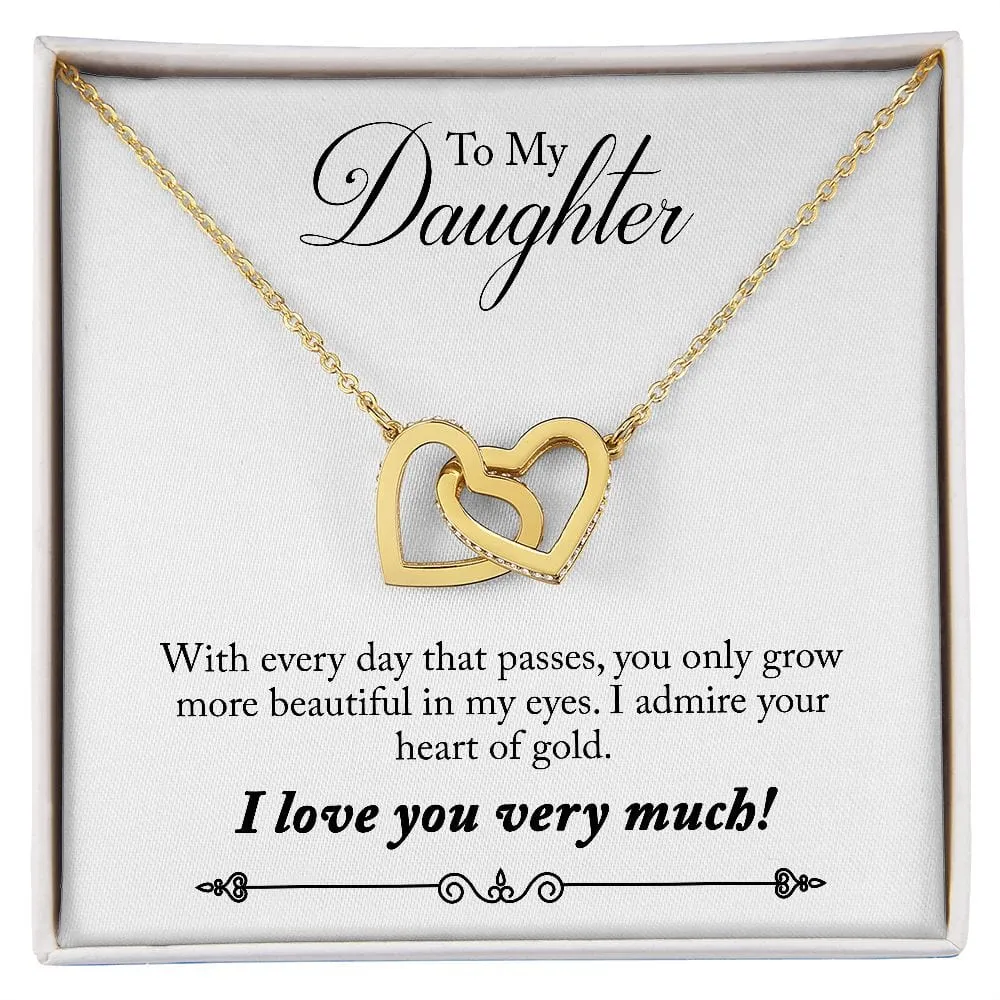 Gift For Daughter - More Beautiful -  Interlocking Hearts Necklace Message Card - Gift For Birthday, Christmas From Dad, Mom