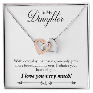 Gift For Daughter - More Beautiful -  Interlocking Hearts Necklace Message Card - Gift For Birthday, Christmas From Dad, Mom