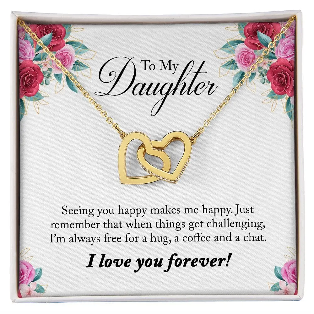 Gift For Daughter - Seeing You -  Interlocking Hearts Necklace Message Card - Gift For Birthday, Christmas From Dad, Mom