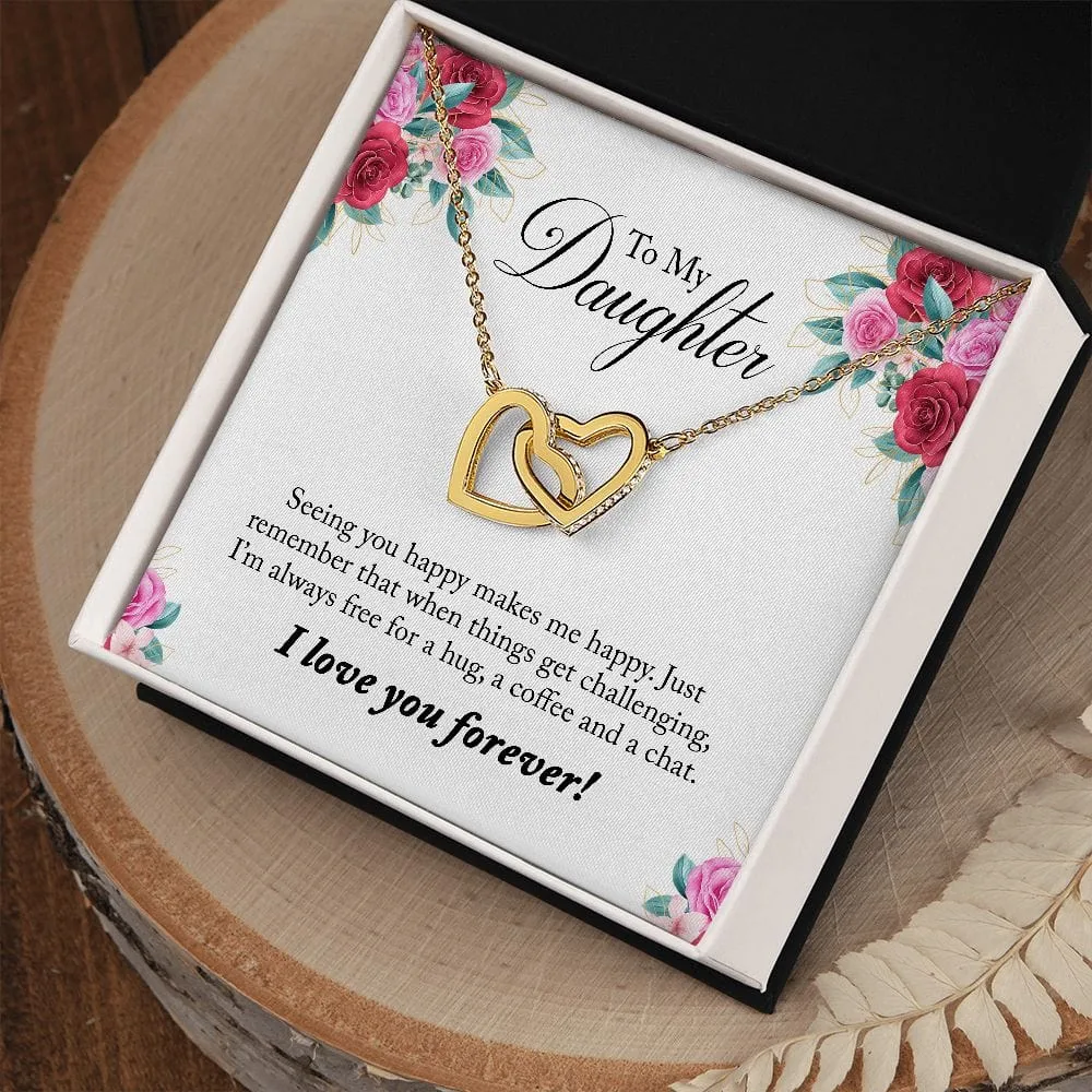 Gift For Daughter - Seeing You -  Interlocking Hearts Necklace Message Card - Gift For Birthday, Christmas From Dad, Mom