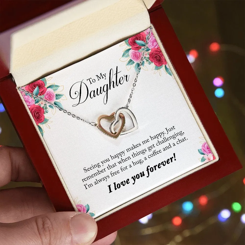 Gift For Daughter - Seeing You -  Interlocking Hearts Necklace Message Card - Gift For Birthday, Christmas From Dad, Mom