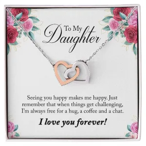 Gift For Daughter - Seeing You -  Interlocking Hearts Necklace Message Card - Gift For Birthday, Christmas From Dad, Mom