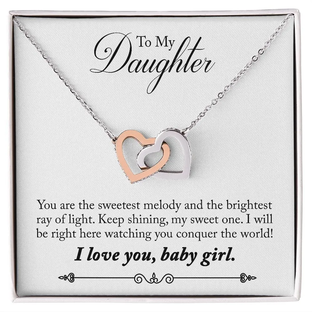 Gift For Daughter - Sweetest Melody -  Interlocking Hearts Necklace Message Card - Gift For Birthday, Christmas From Dad, Mom
