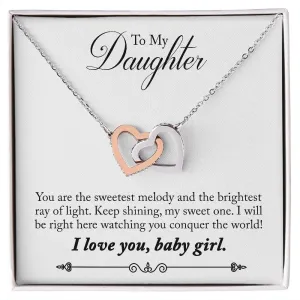 Gift For Daughter - Sweetest Melody -  Interlocking Hearts Necklace Message Card - Gift For Birthday, Christmas From Dad, Mom