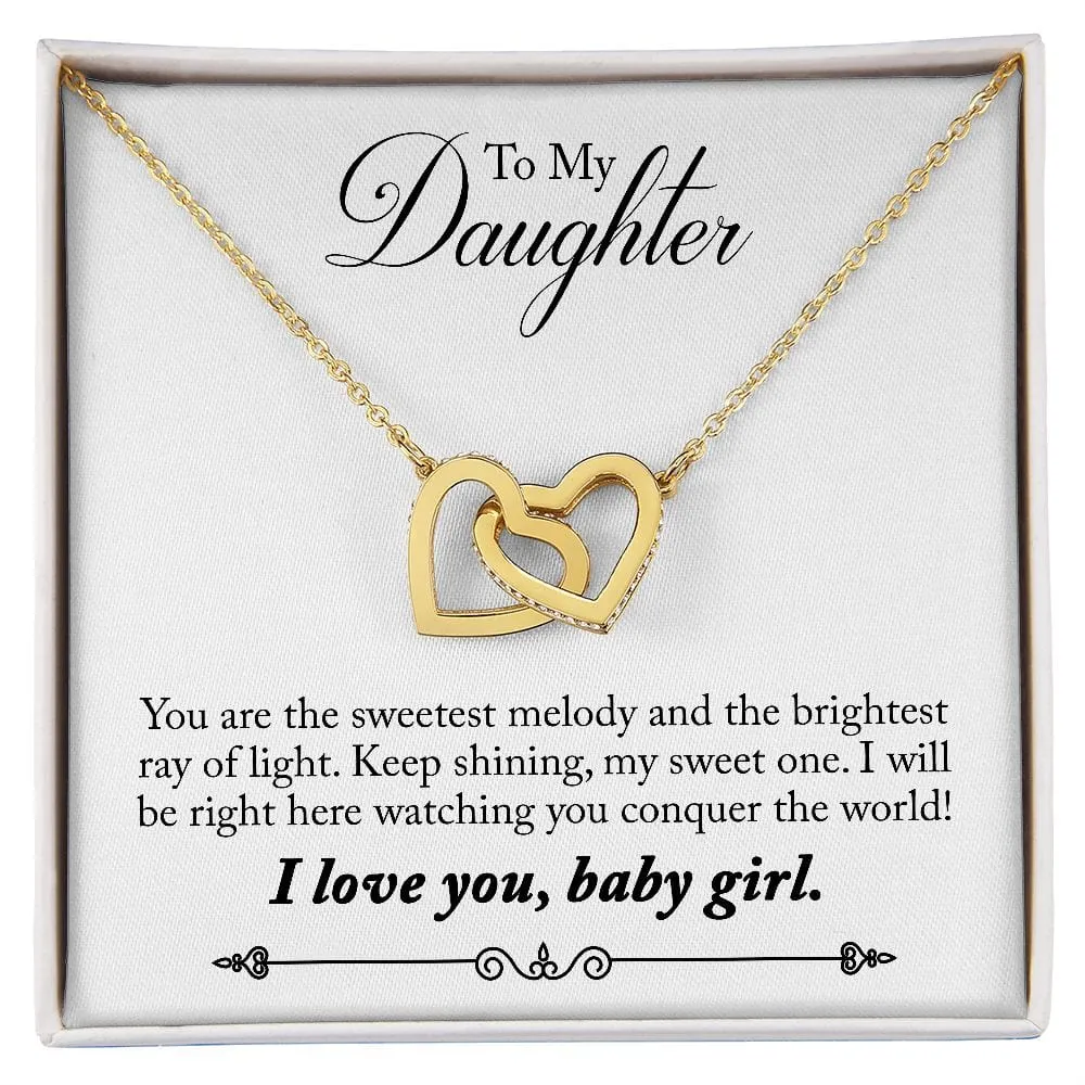 Gift For Daughter - Sweetest Melody -  Interlocking Hearts Necklace Message Card - Gift For Birthday, Christmas From Dad, Mom