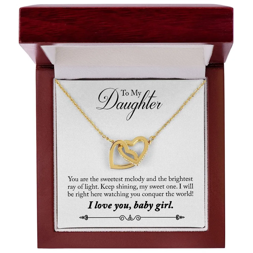 Gift For Daughter - Sweetest Melody -  Interlocking Hearts Necklace Message Card - Gift For Birthday, Christmas From Dad, Mom