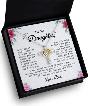 Gift For Daughter - When Life Tries - Cross Dancing Necklace With Message Card - Gift For Birthday, Anniversary, Christmas From Dad, Father