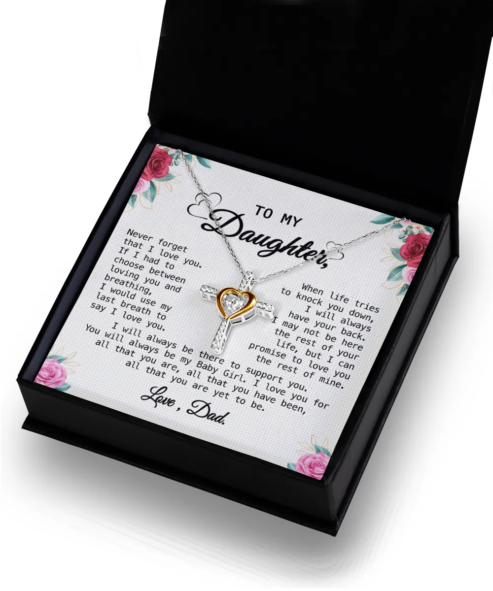 Gift For Daughter - When Life Tries - Cross Dancing Necklace With Message Card - Gift For Birthday, Anniversary, Christmas From Dad, Father