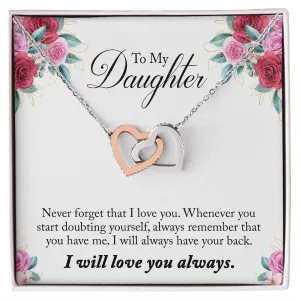 Gift For Daughter - Whenever Doubting -  Interlocking Hearts Necklace Message Card - Gift For Birthday, Christmas From Dad, Mom
