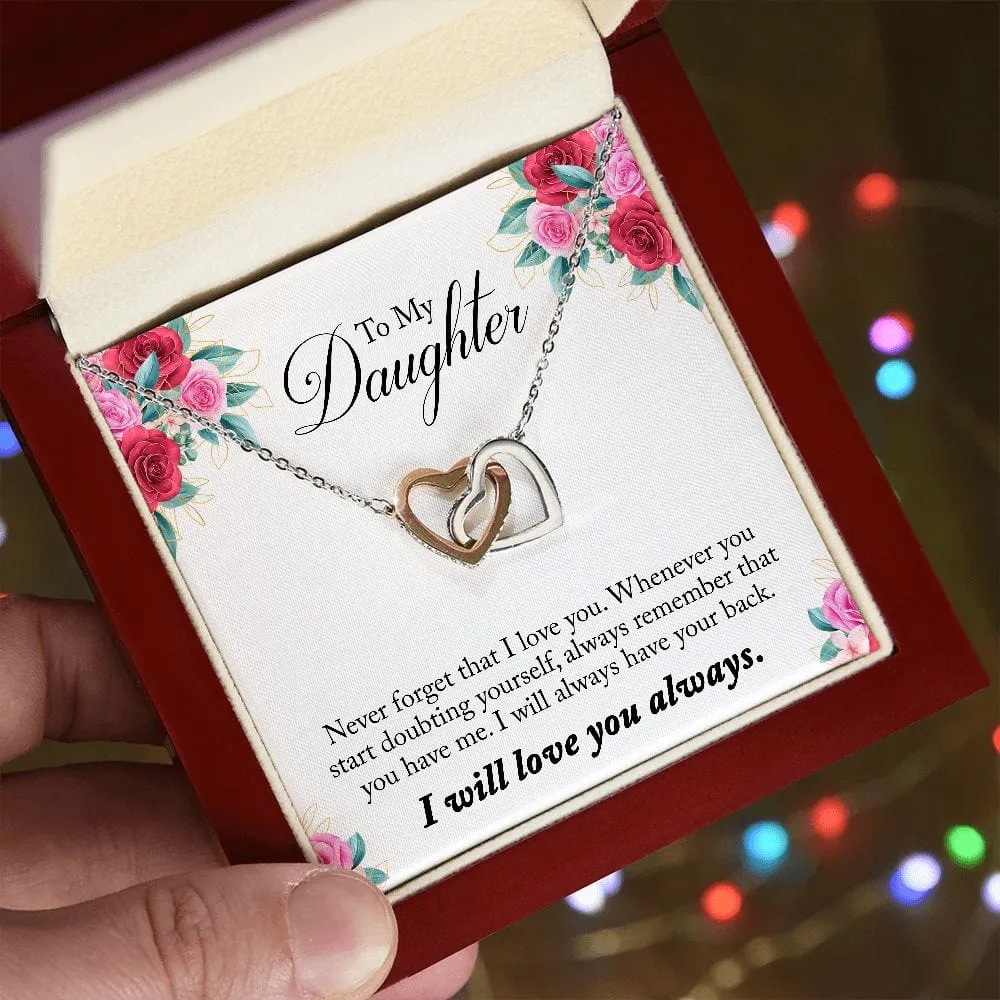 Gift For Daughter - Whenever Doubting -  Interlocking Hearts Necklace Message Card - Gift For Birthday, Christmas From Dad, Mom