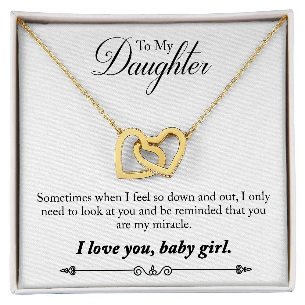 Gift For Daughter - You Are A Miracle -  Interlocking Hearts Necklace Message Card - Gift For Birthday, Christmas From Dad, Mom
