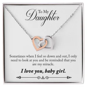 Gift For Daughter - You Are A Miracle -  Interlocking Hearts Necklace Message Card - Gift For Birthday, Christmas From Dad, Mom