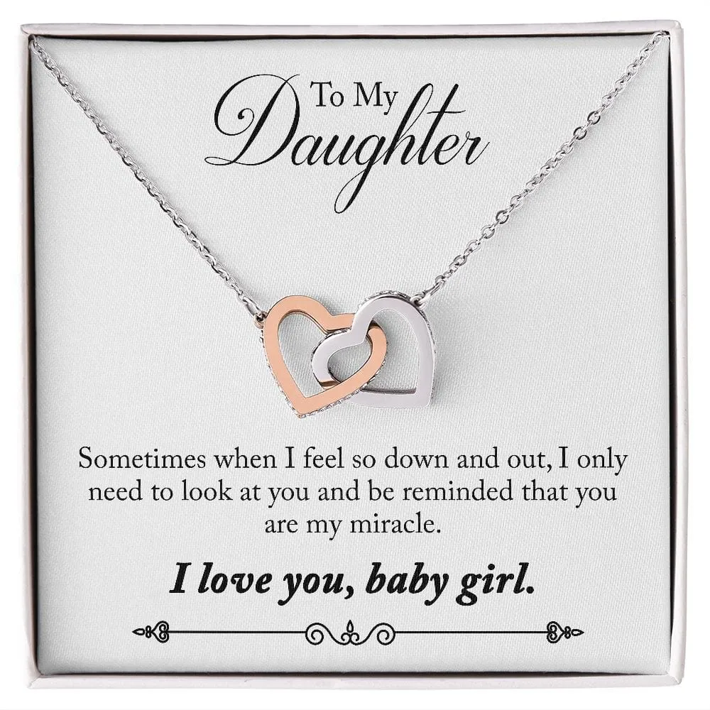Gift For Daughter - You Are A Miracle -  Interlocking Hearts Necklace Message Card - Gift For Birthday, Christmas From Dad, Mom