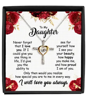 Gift For Daughter - You Are Beauty - Cross Dancing Necklace With Message Card - Gift For Birthday, Anniversary, Christmas From Dad, Father, Mom, Mother