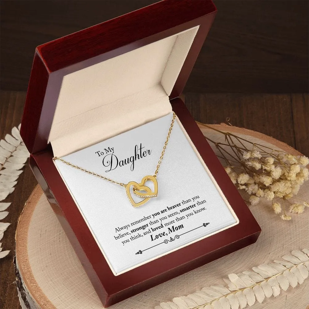 Gift For Daughter - You Are Braver -  Interlocking Hearts Necklace Message Card - Gift For Birthday, Christmas From Dad, Mom