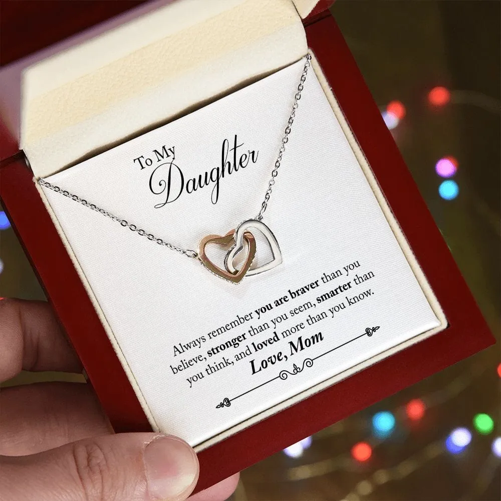 Gift For Daughter - You Are Braver -  Interlocking Hearts Necklace Message Card - Gift For Birthday, Christmas From Dad, Mom