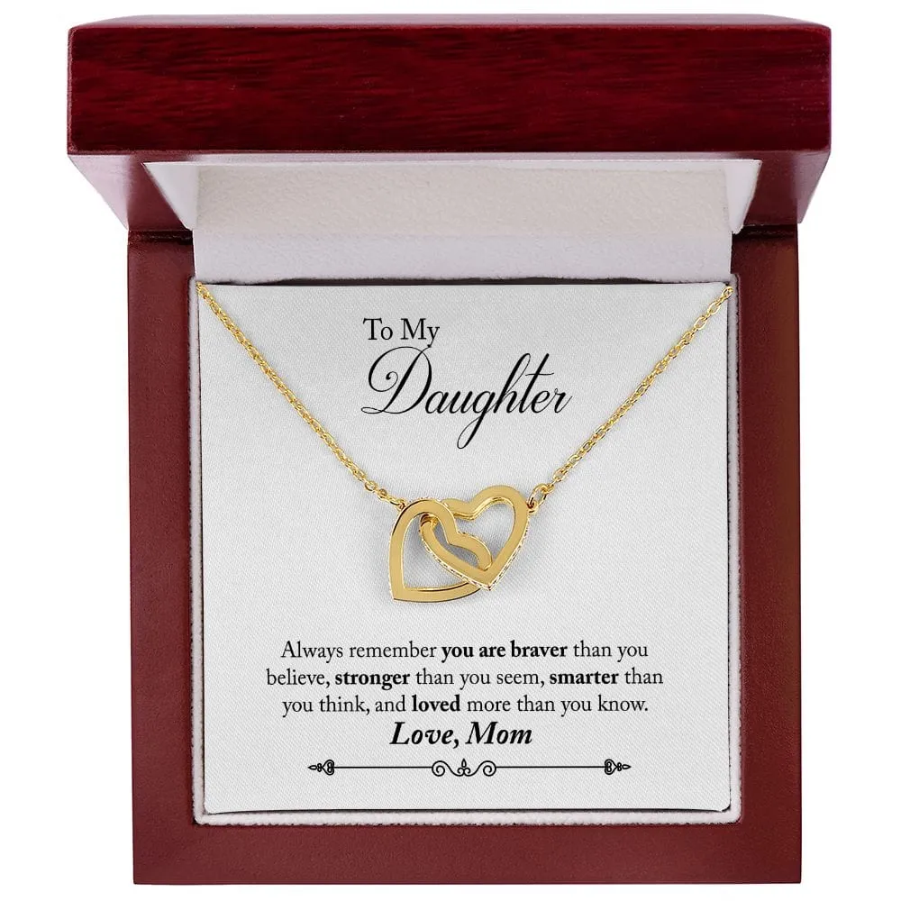 Gift For Daughter - You Are Braver -  Interlocking Hearts Necklace Message Card - Gift For Birthday, Christmas From Dad, Mom
