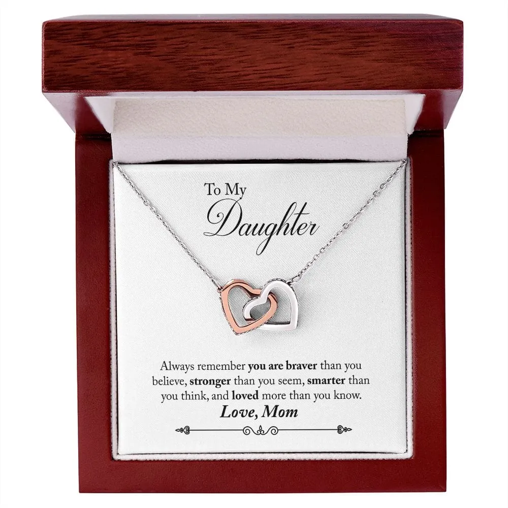 Gift For Daughter - You Are Braver -  Interlocking Hearts Necklace Message Card - Gift For Birthday, Christmas From Dad, Mom