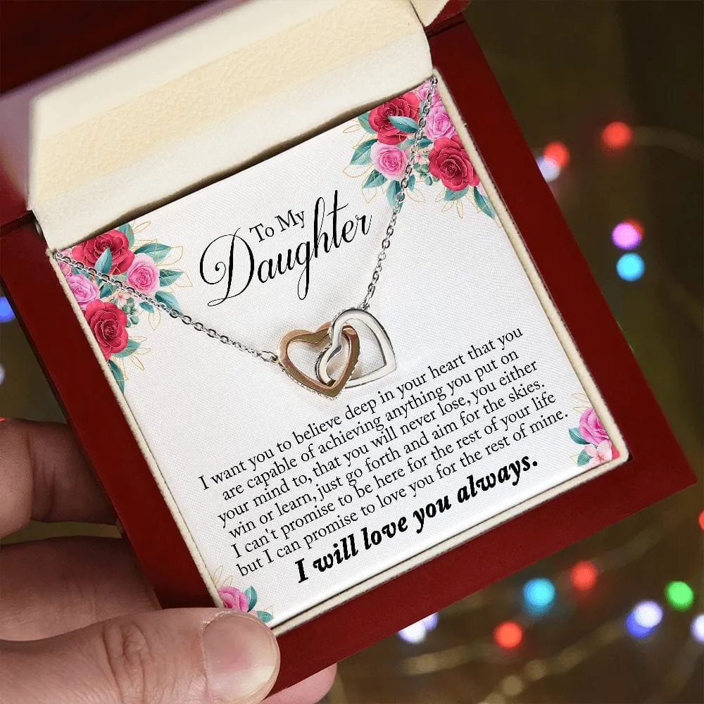 Gift For Daughter - You Can Achieve Anything -  Interlocking Hearts Necklace Message Card - Gift For Birthday, Christmas From Dad, Mom