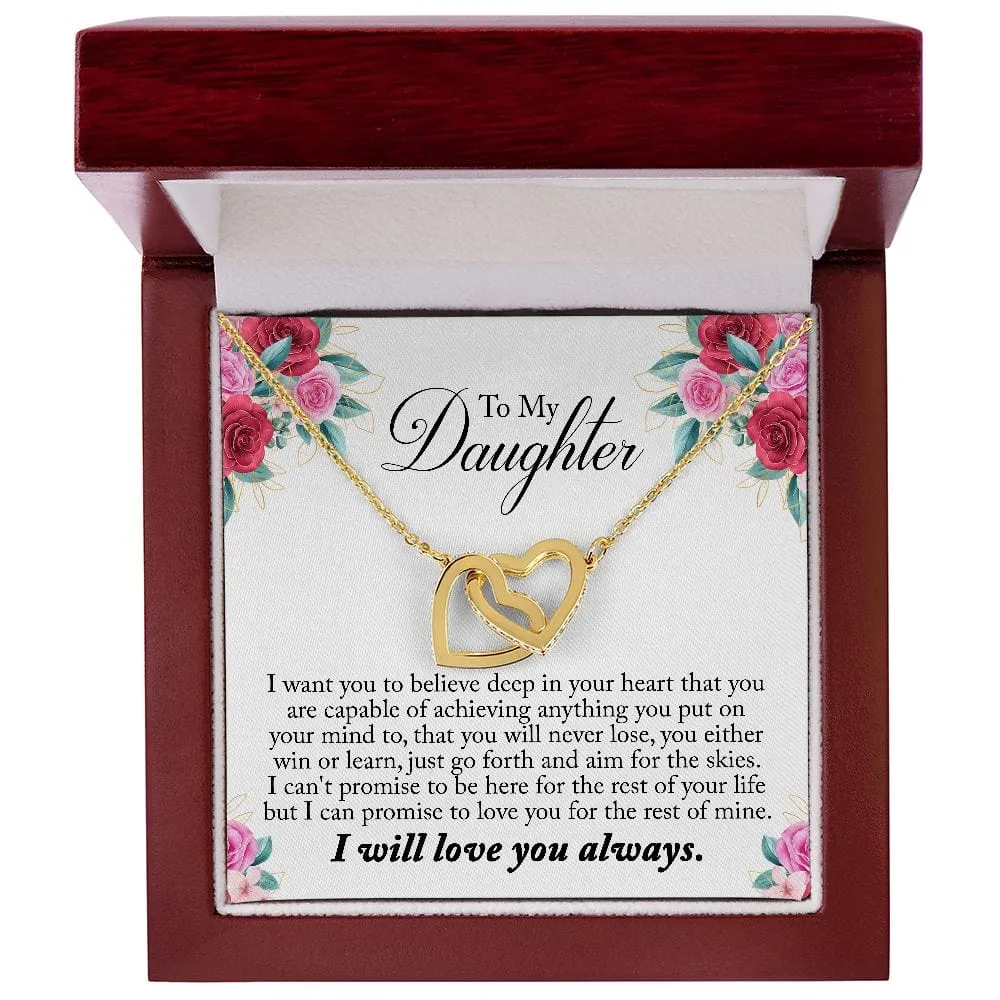 Gift For Daughter - You Can Achieve Anything -  Interlocking Hearts Necklace Message Card - Gift For Birthday, Christmas From Dad, Mom