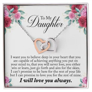 Gift For Daughter - You Can Achieve Anything -  Interlocking Hearts Necklace Message Card - Gift For Birthday, Christmas From Dad, Mom