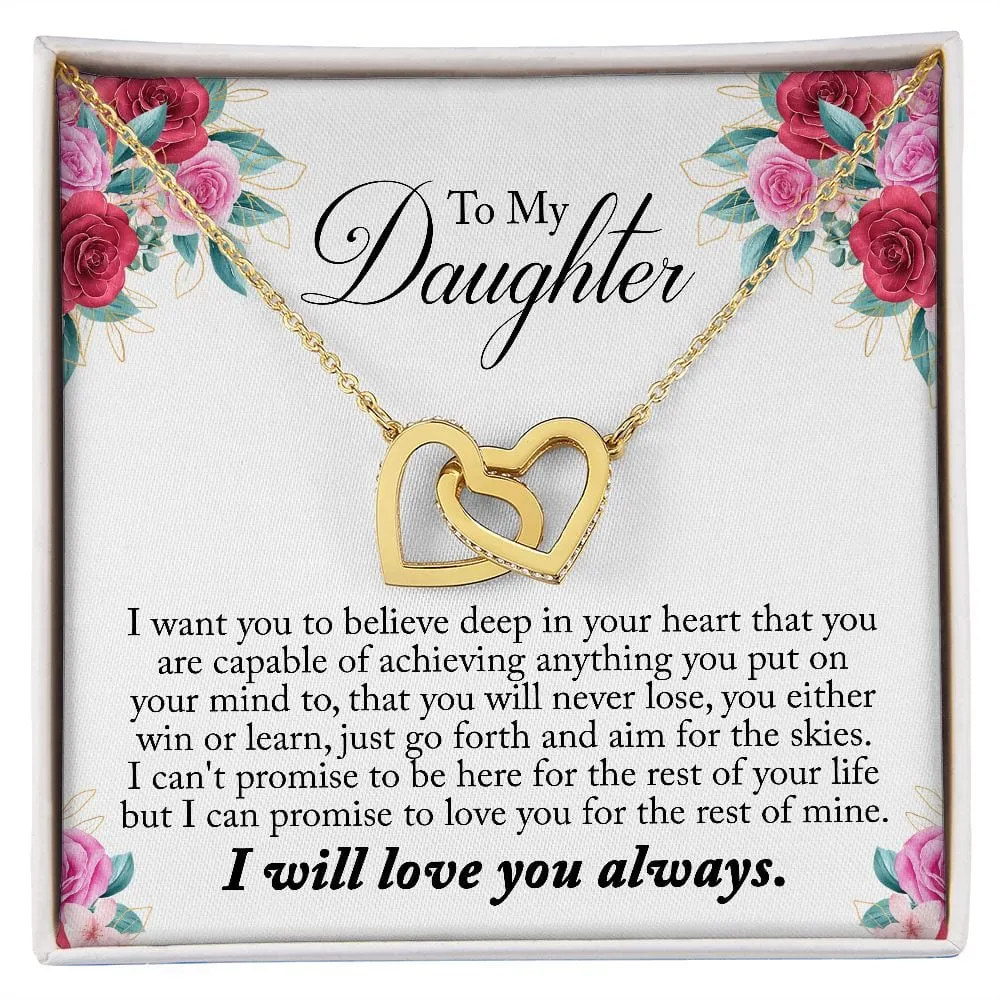 Gift For Daughter - You Can Achieve Anything -  Interlocking Hearts Necklace Message Card - Gift For Birthday, Christmas From Dad, Mom