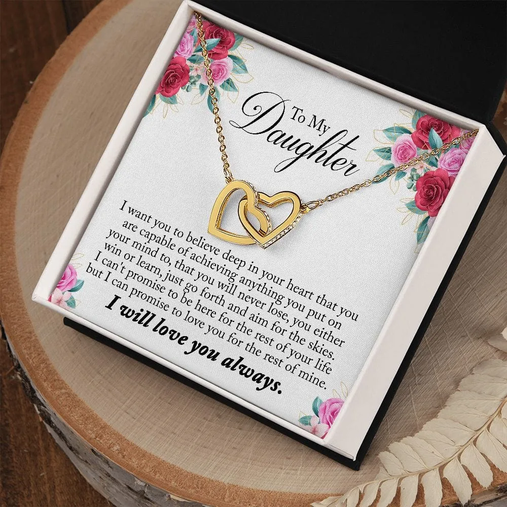 Gift For Daughter - You Can Achieve Anything -  Interlocking Hearts Necklace Message Card - Gift For Birthday, Christmas From Dad, Mom