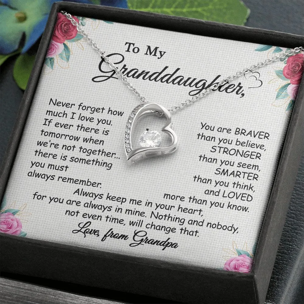 Gift For Granddaughter - Always Remember - Forever Love Necklace With Message Card - Gift For Birthday, Anniversary, Christmas From Grandfather, Grandpa