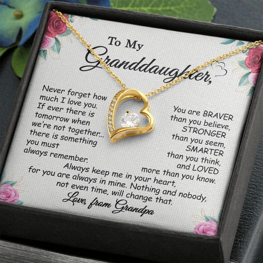 Gift For Granddaughter - Always Remember - Forever Love Necklace With Message Card - Gift For Birthday, Anniversary, Christmas From Grandfather, Grandpa