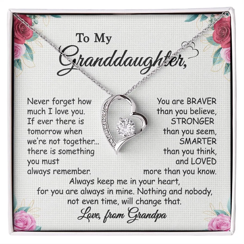 Gift For Granddaughter - Always Remember - Forever Love Necklace With Message Card - Gift For Birthday, Anniversary, Christmas From Grandfather, Grandpa