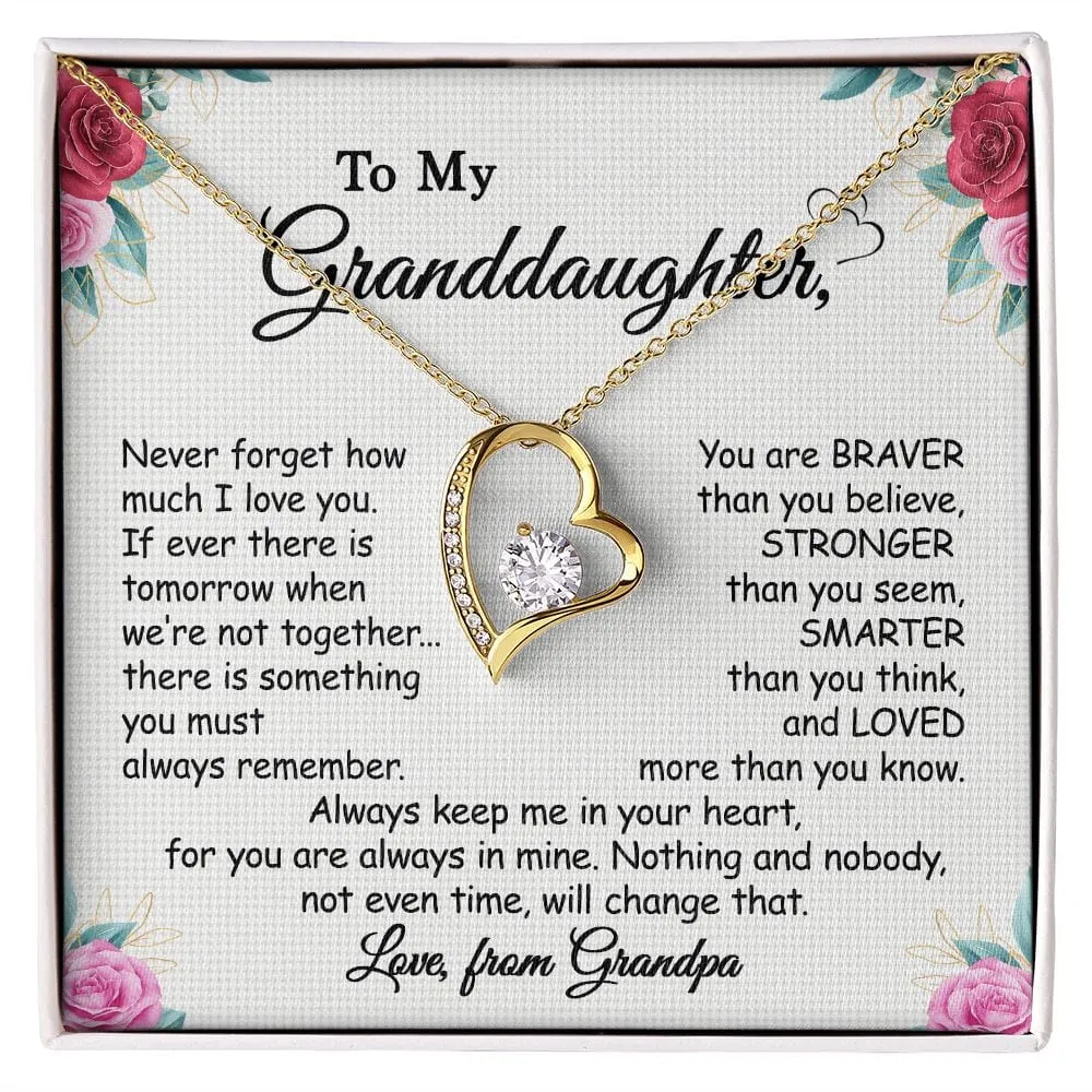 Gift For Granddaughter - Always Remember - Forever Love Necklace With Message Card - Gift For Birthday, Anniversary, Christmas From Grandfather, Grandpa