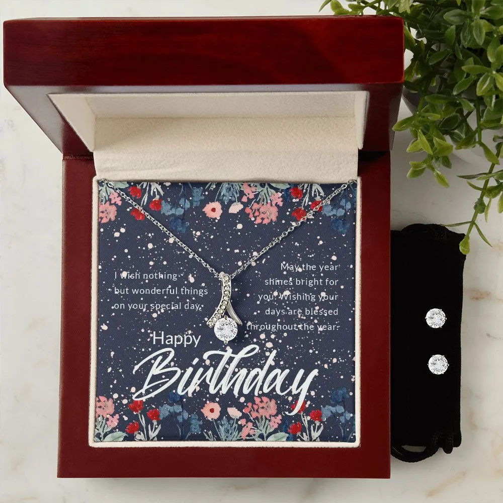 Gift For Her Birthday - Alluring Beauty Necklace and Cubic Zirconia Earring Set