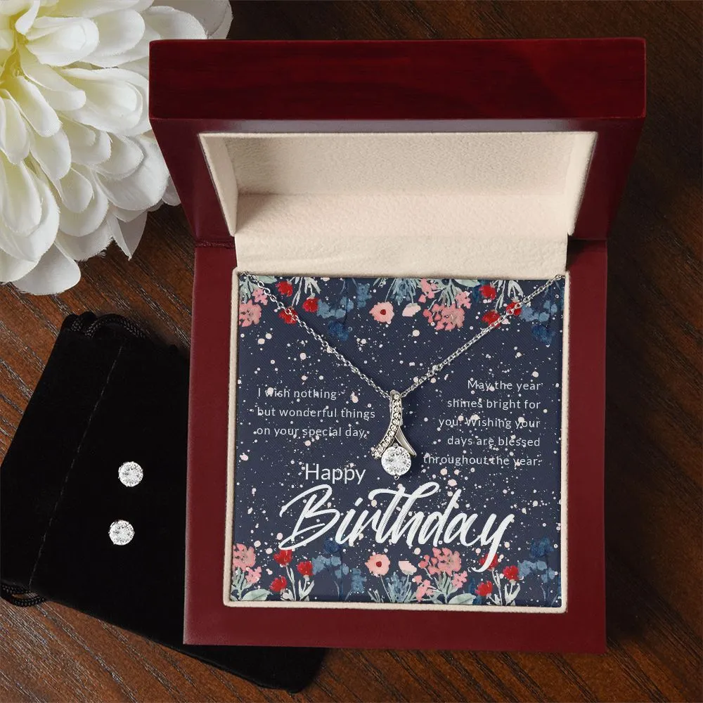 Gift For Her Birthday - Alluring Beauty Necklace and Cubic Zirconia Earring Set
