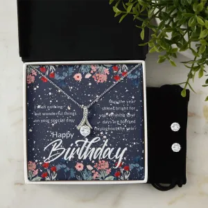 Gift For Her Birthday - Alluring Beauty Necklace and Cubic Zirconia Earring Set