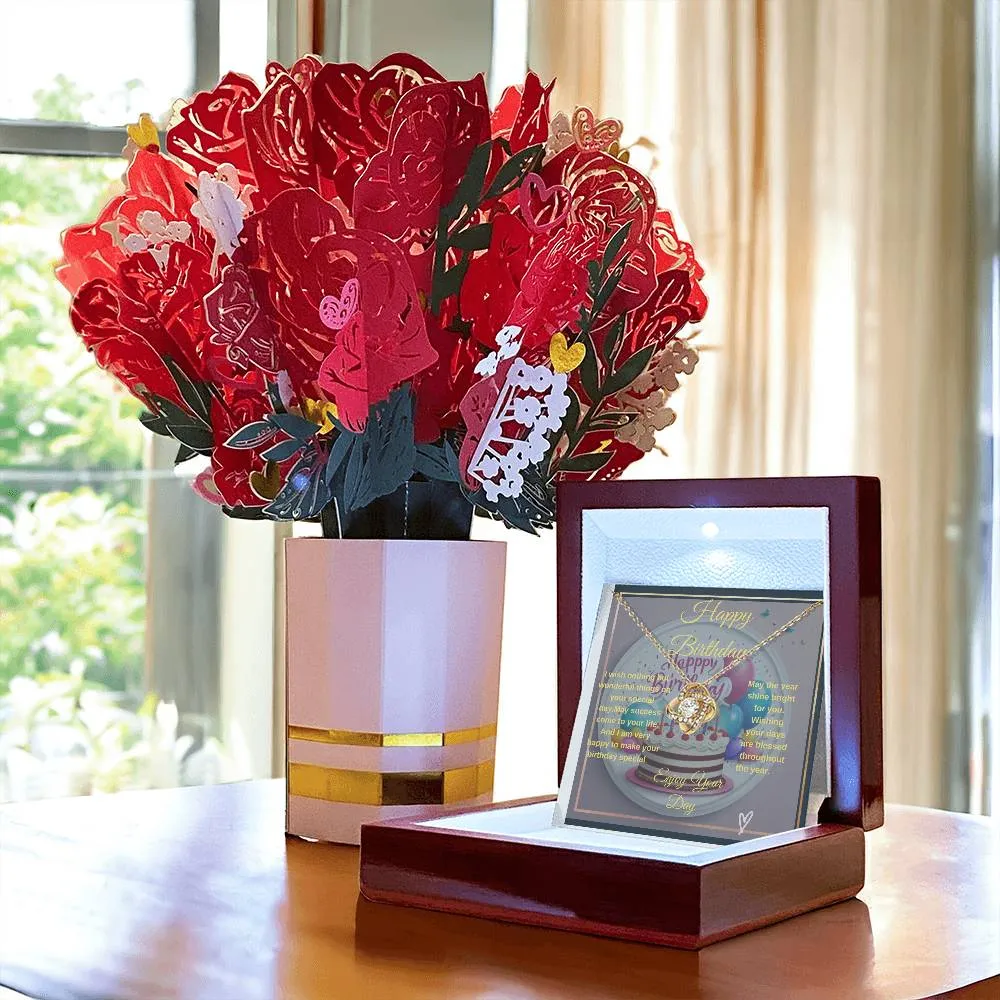 Gift For Her Birthday - Gorgeous Love Knot Necklace   Flower Bouquet