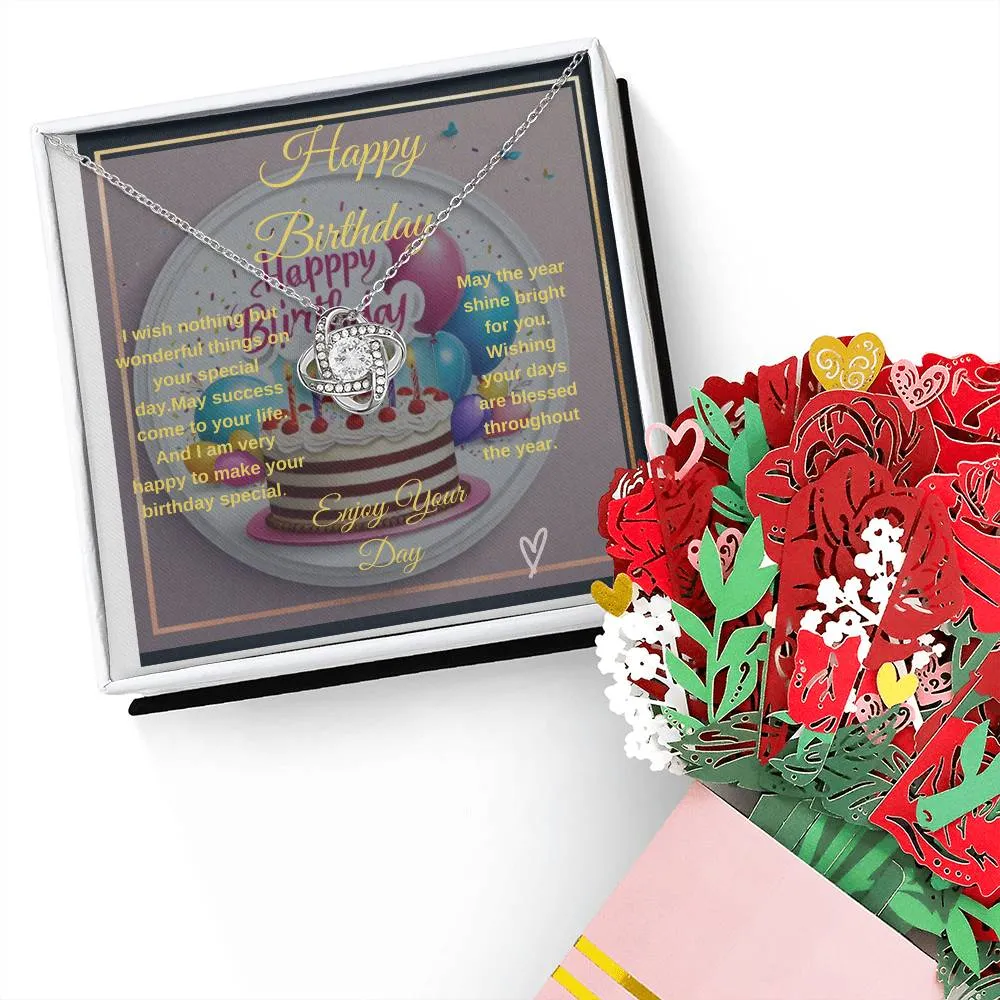 Gift For Her Birthday - Gorgeous Love Knot Necklace   Flower Bouquet