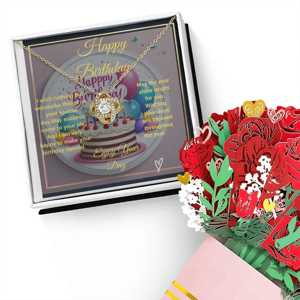 Gift For Her Birthday - Gorgeous Love Knot Necklace   Flower Bouquet