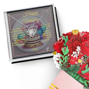Gift For Her Birthday - Gorgeous Love Knot Necklace   Flower Bouquet